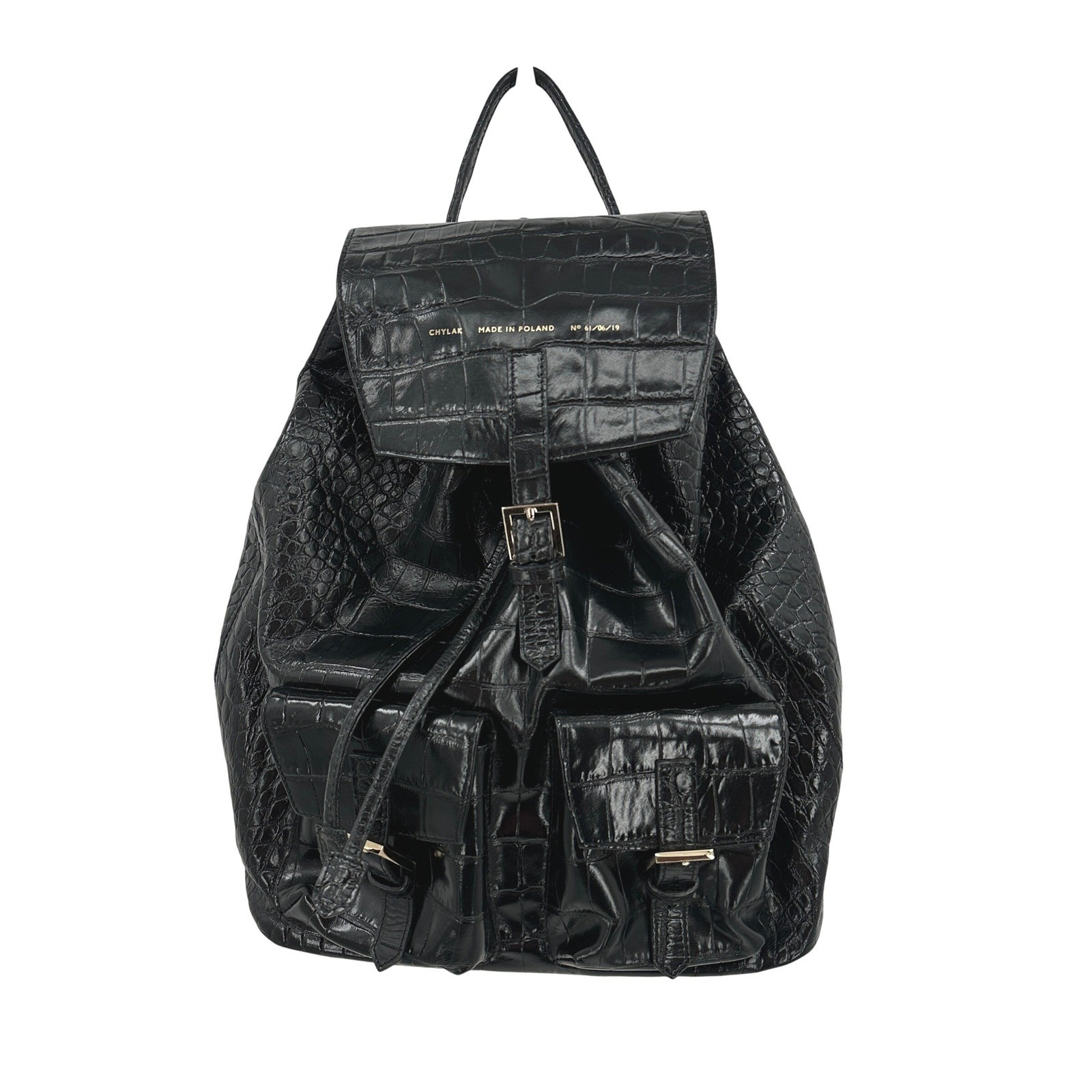 Chylak Big Backpack Glossy Black Crocodile Embossed Leather Poland No 61/06/19 — image 2 of 8